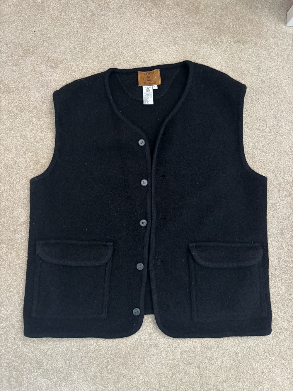 Women’s Black Button-Front Merino Wool Vest